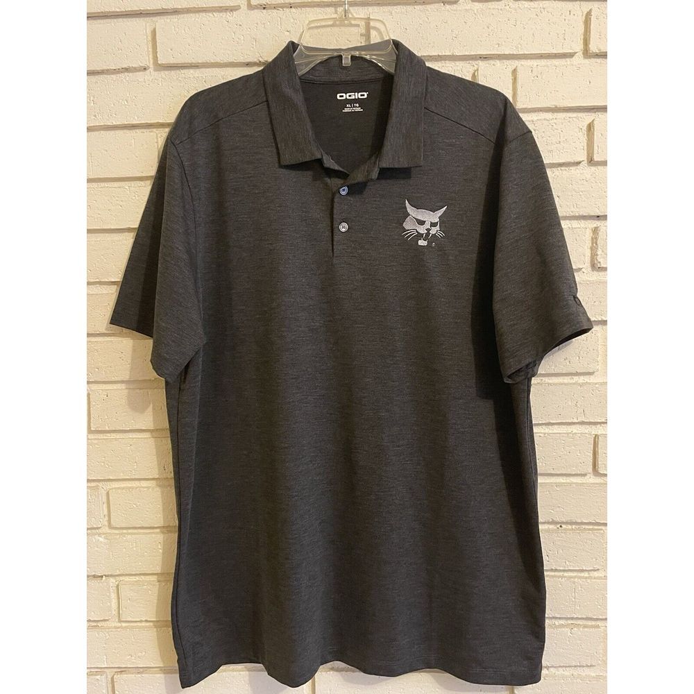 Ogio Short Sleeve Polo Medium Heather Grey‎ Bobcat Logo Embroidered Mens Sz. XL